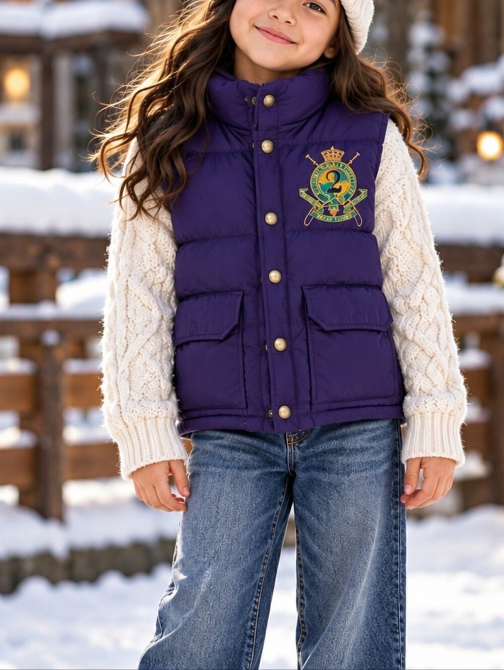 Polo Ralph Lauren Girls 7 Purple Reversible Down Puffer Vest Crest Logo